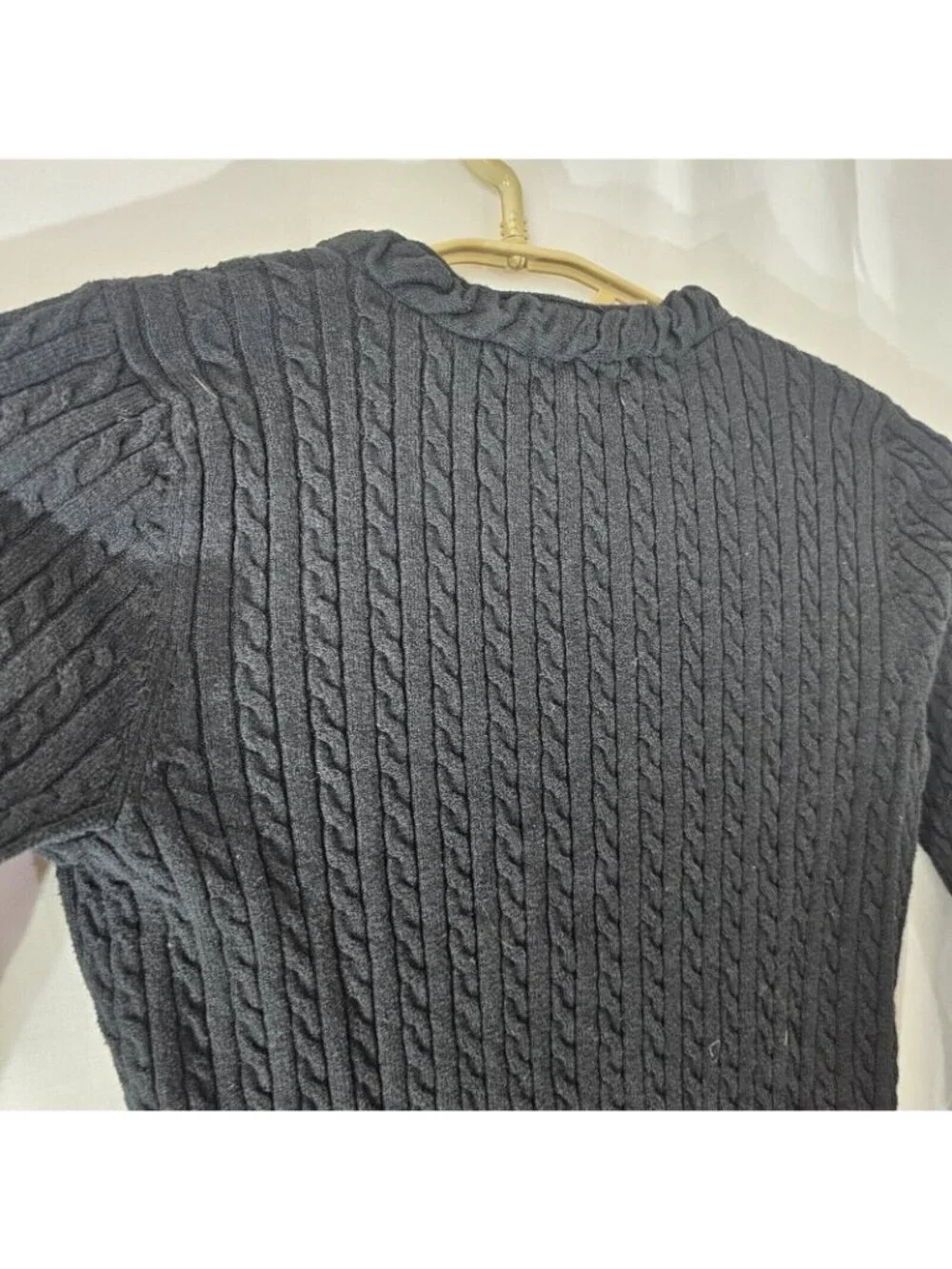 Eddie Bauer Sweater Womens M Black V Neck Cable Knit Long Sleeve Pullover Top - Picture 5 of 10